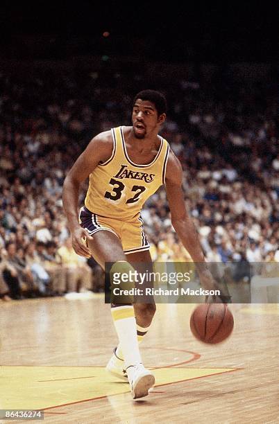 Playoffs: Los Angeles Lakers Magic Johnson in action vs Seattle SuperSonics. Inglewood, CA 4/22/1980--4/30/1980 CREDIT: Richard Mackson