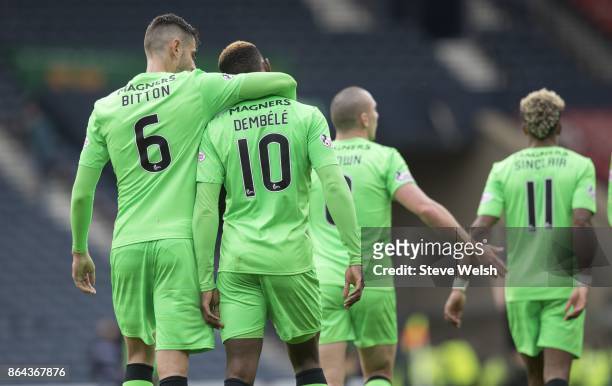 Moussa Dembele celebrates his 2nd goal with Nir Bitton during the Betfred Cup Semi-Final at Hampden Park on October 21, 2017 in Glasgow, Scotland.