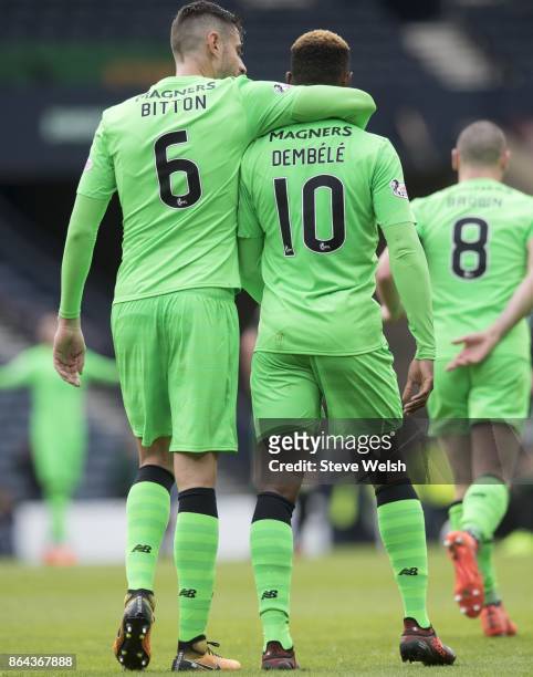 Moussa Dembele celebrates his 2nd goal with Nir Bitton during the Betfred Cup Semi-Final at Hampden Park on October 21, 2017 in Glasgow, Scotland.