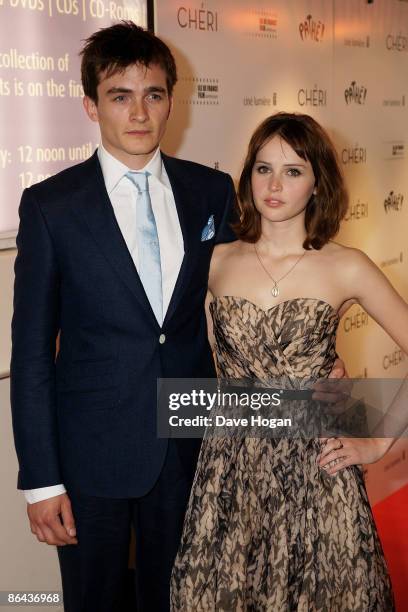 Rupert Friend and Felicity Jones attend the UK Premiere of 'Cheri' held at The Cine lumiere, Institut Francais, South Kensington on May 06, 2009 in...