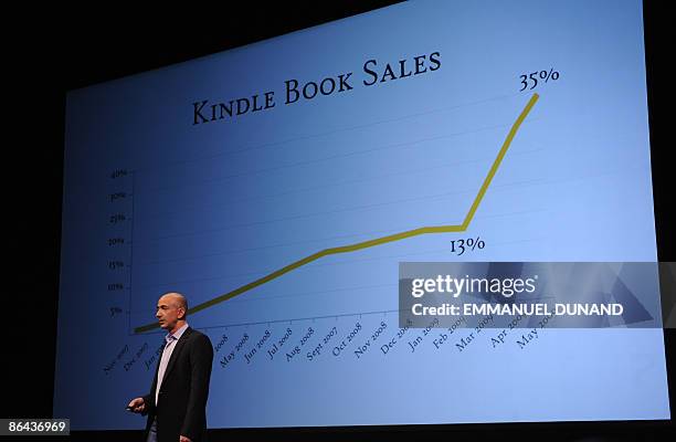 Online retail giant Amazon.com CEO Jeff Bezos unveils the Kindle DX, a large-screen version of its popular Kindle electronic reader designed for...