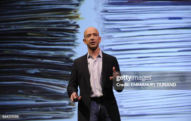 Online retail giant Amazon.com CEO Jeff Bezos unveils the Kindle DX, a large-screen version of its popular Kindle electronic reader designed for...