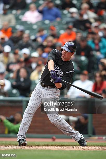 Brad Hawpe of the Colorado Rockies bats against the San Francisco Giants during the game at AT&T Park on May 3, 2009 in San Francisco, California.