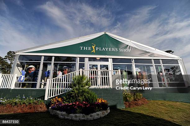 The new merchandise tent is seen on 17 during practice for THE PLAYERS Championship on THE PLAYERS Stadium Course at TPC Sawgrass held on May 6, 2009...