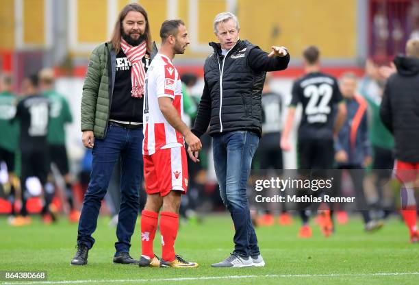 Spokesman Christian Arbeit, Akaki Gogia and coach Jens Keller of 1 FC Union Berlin after the game between Union Berlin and the SpVgg Greuther Fuerth...