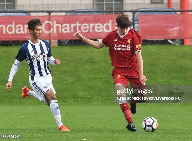 Anthony Glennon of Liverpool and Jamie Soule of West Bromwich Albion in action during the Liverpool v West Bromwich Albion U18 Premier League game at...