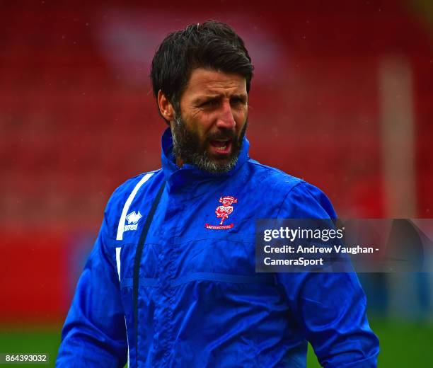 Lincoln City manager Danny Cowley during the pre-match warm-up prior to the Sky Bet League Two match between Cheltenham Town and Lincoln City at...