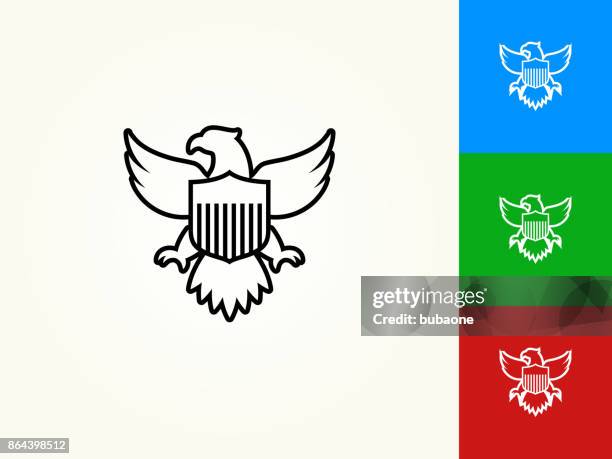 american eagle and shield black stroke linear icon - eagle shield stock illustrations