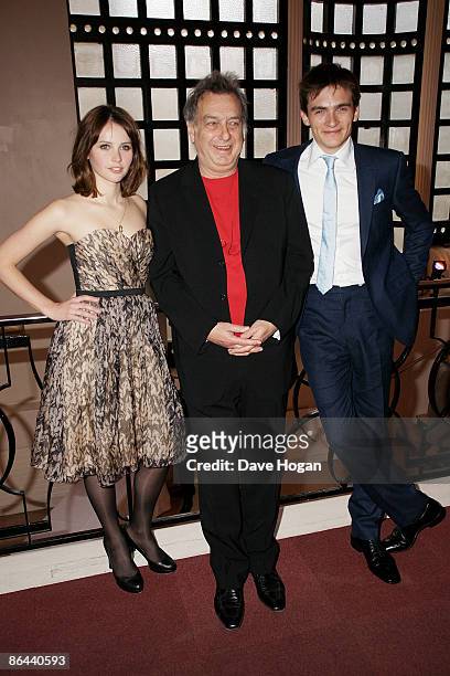 Felicity Jones, Stephen Frears and Rupert Friend attend the UK Premiere of 'Cheri' held at The Cine lumiere, Institut Francais, South Kensington on...