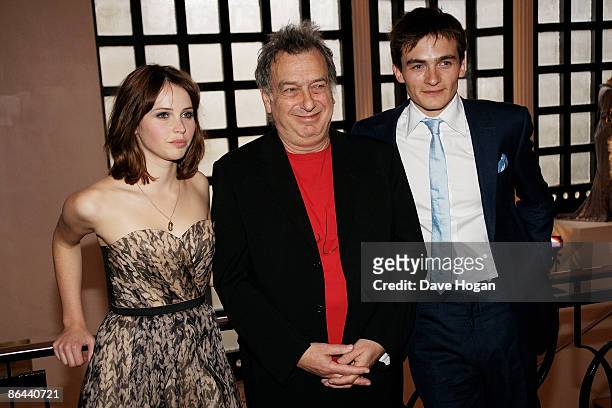 Felicity Jones, Stephen Frears and Rupert Friend attend the UK Premiere of 'Cheri' held at The Cine lumiere, Institut Francais, South Kensington on...