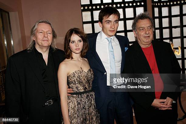 Christopher Hampton, Felicity Jones, Rupert Friend and Stephen Frears attend the UK Premiere of 'Cheri' held at The Cine lumiere, Institut Francais,...