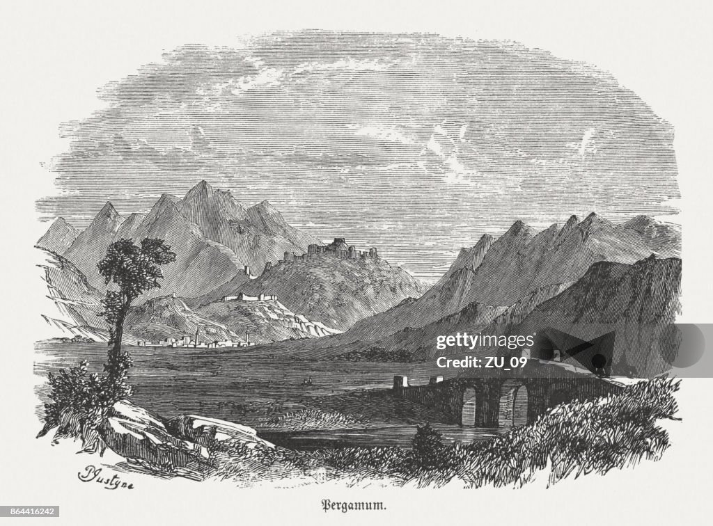 Pergamum (Pergamon), formerly ancient Greek city, wood engraving, published 1886