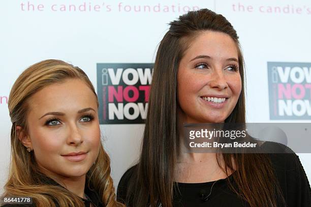 Actress Hayden Panettiere and Bristol Palin attend the Candie�s Foundation town hall meeting on teen pregnancy prevention at TheTimesCenter on May 6,...