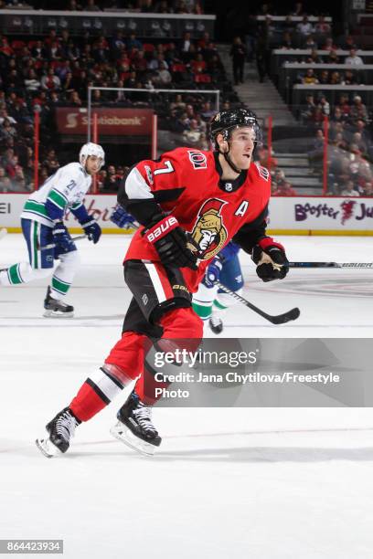 Kyle Turris of the Ottawa Senators skates against the Vancouver Canucks at Canadian Tire Centre on October 17, 2017 in Ottawa, Ontario, Canada.