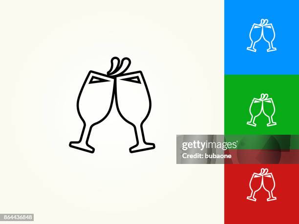 toasting glass black stroke linear icon - spilled wine stock illustrations