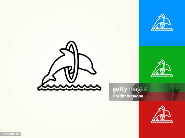 jumping dolphin black stroke linear icon - dolphin jumping stock illustrations