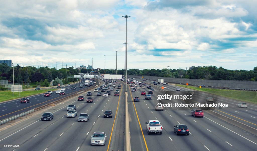 Toronto, Canada: Highway 401 at the height of Victoria Park Avenue in daytime