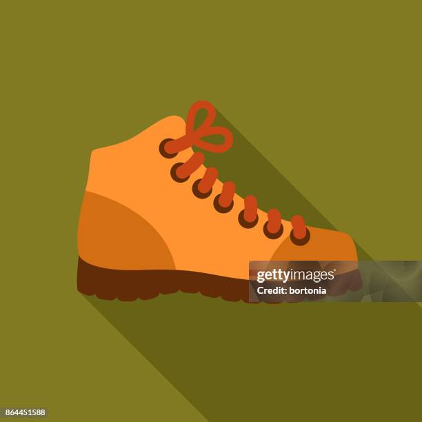 flat design camping hiking boots icon with side shadow - shoelace vector stock illustrations