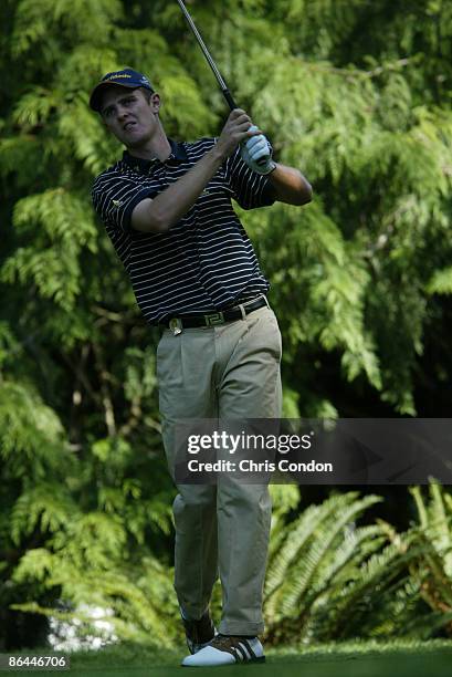 Justin Rose tees off on during the 2002 WGC NEC Invitational at Sahalee CC in Sammamish, WA.