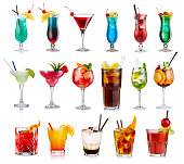Set of classic alcohol cocktails isolated