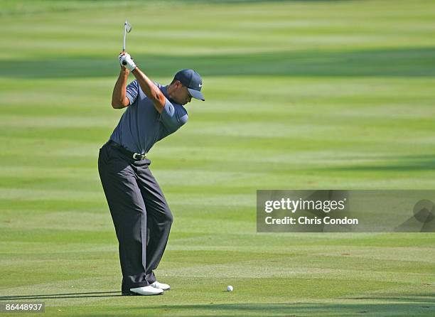 Tiger Woods of the United States during the third round of the NEC Invitational at Firestone Country Club in Akron, Ohio on August 20, 2005.