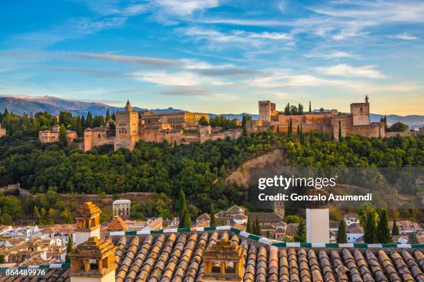 the alhambra and albaicin at granada spain - granada spain stock pictures, royalty-free photos & images