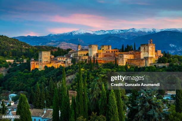 the alhambra at granada spain - alhambra stock-fotos und bilder