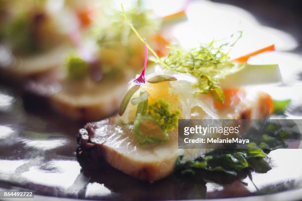 japanese fine dining hamachi dish - sushi chef stock pictures, royalty-free photos & images
