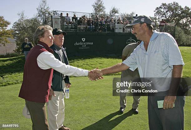 Brad Bryant greets honorary observers on the first tee during the first round of the Charles Schwab Cup Championship - Thursday October 27, 2005 at...