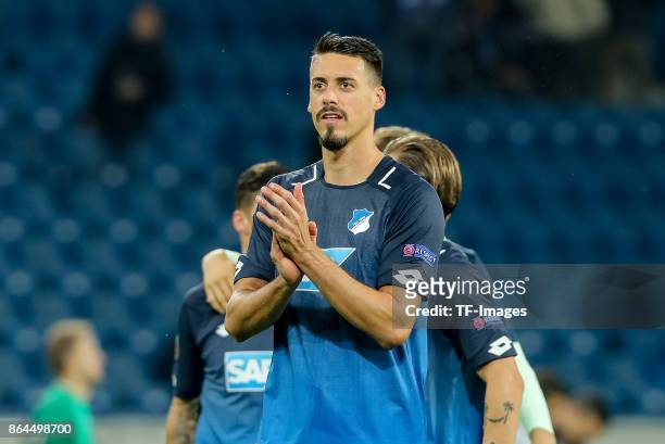 Sandro Wagner of Hoffenheim gestures during the UEFA Europa League Group C match between 1899 Hoffenheim and Istanbul Basaksehir F.K at Wirsol...