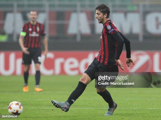 Manuel Locatelli of AC Milan in action during the UEFA Europa League group D match between AC Milan and AEK Athens at Stadio Giuseppe Meazza on...