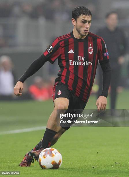 Davide Calabria of AC Milan in action during the UEFA Europa League group D match between AC Milan and AEK Athens at Stadio Giuseppe Meazza on...