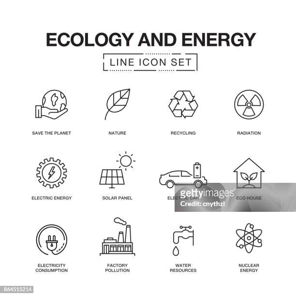 stockillustraties, clipart, cartoons en iconen met ecologie en energie lijn pictogrammen - wind power