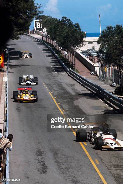 Pedro Rodriguez, Ronnie Peterson, Graham Hill, BRM P153, March-Ford 701, Lotus 49C, Grand Prix of Monaco, Circuit de Monaco, 10 May 1970.