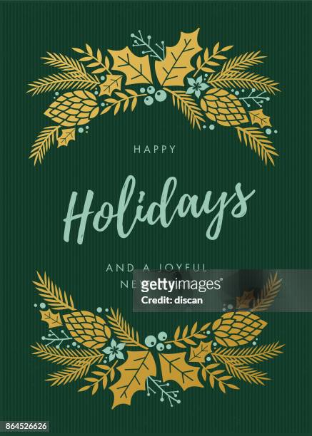 holidays card with wreath. - poinsettia stock illustrations