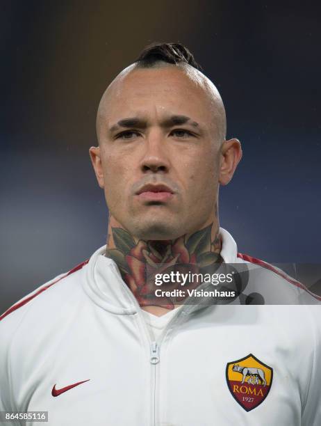 Radja Nainggolan of AS ROMA during the UEFA Champions League Group C match between Chelsea FC and AS Roma at Stamford Bridge on October 18, 2017 in...