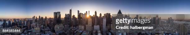 dawn panorama of manhattan - aerial shot - 360 stock pictures, royalty-free photos & images