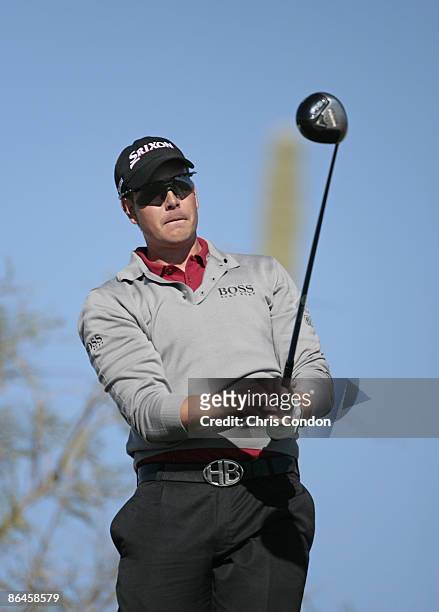 Henrik Stenson during the semifinal matches of the WGC-Accenture Match Play Championship held at The Gallery at Dove Mountain in Tucson, Arizona, on...