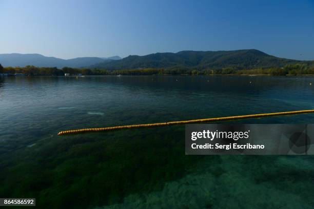 view of the banyoles pond in autumn, natural paradise in the region of pla de l'estany. - banyoles stockfoto's en -beelden