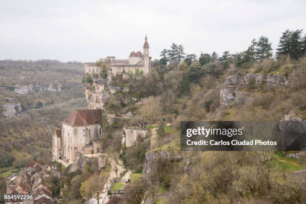 panoramic view of the medieval village of rocamadour, midi-pyrenees, france - camino de santiago pyrenees stock pictures, royalty-free photos & images