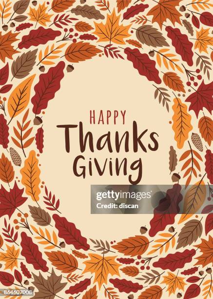 happy thanksgiving card with leaves frame. - autumn wreath stock illustrations