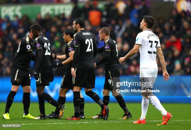 Federico Fernandez of Swansea City looks dejected after scoring an own goal during the Premier League match between Swansea City and Leicester City...