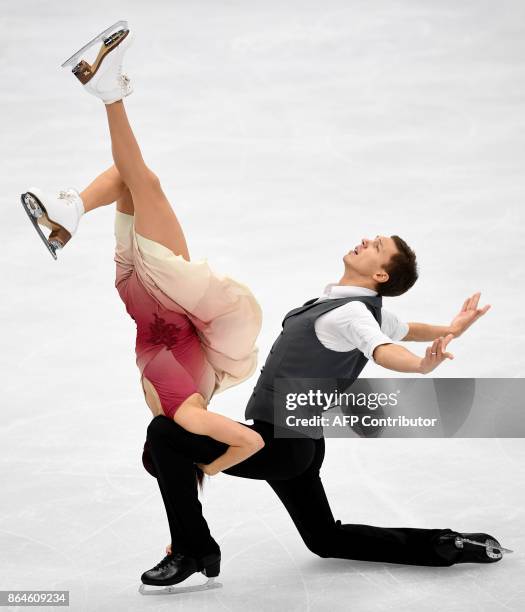 Russia's Ekaterina Bobrova and Dmitri Soloviev compete in the Ice Dance free dance at the ISU Grand Prix Rostelecom Cup in Moscow on October 21,...