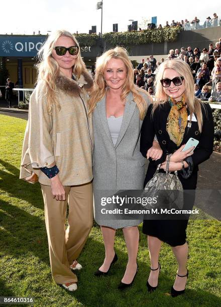 Jodie Kidd, Carol Vorderman and friend Clare Holt during the QIPCO British Champions Day at Ascot Racecourse on October 21, 2017 in Ascot, United...
