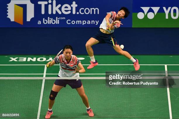 Xia Yuting and Zhang Shuxian of China compete against Jauza Fadhila Sugiarto and Ribka Sugiarto of Indonesia during Women's Doubles Semi-final match...