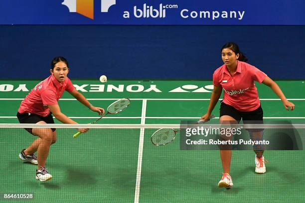 Jauza Fadhila Sugiarto and Ribka Sugiarto of Indonesia compete against Xia Yuting and Zhang Shuxian of China during Women's Doubles Semi-final match...