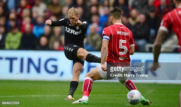 Samu Saiz of Leeds United scores his sides first goal during the Sky Bet Championship match between Bristol City and Leeds United at Ashton Gate on...