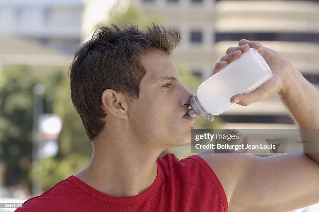 Man drinking bottled water