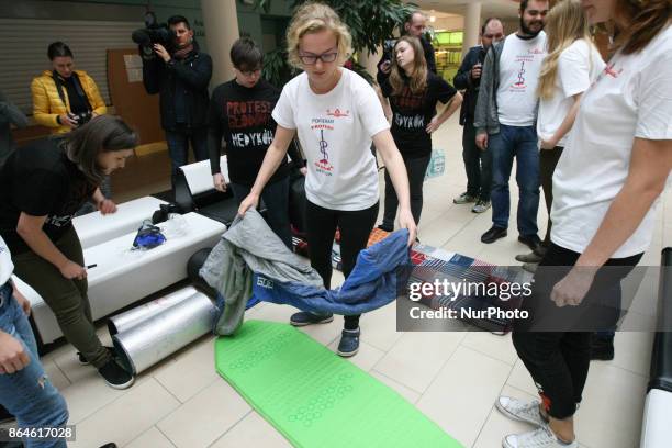 Doctors during the hunger strike are seen in Gdansk, Poland on 21 October 2017 Dozen resident doctors in Gdansk joined to growing around the Poland...