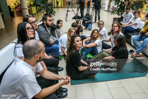 Doctors during the hunger strike are seen in Gdansk, Poland on 21 October 2017 Dozen resident doctors in Gdansk joined to growing around the Poland...